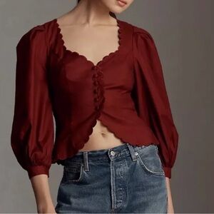 Reformation Eliana Puff Shoulder Scalloped Top 10